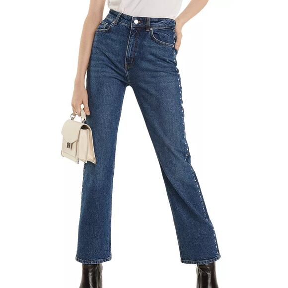 The Kooples Katy Blue Earth Dot Silver Studded Straight Leg Denim Jeans size 28 - Picture 1 of 12